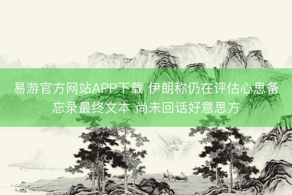易游官方网站APP下载 伊朗称仍在评估心思备忘录最终文本 尚未回话好意思方
